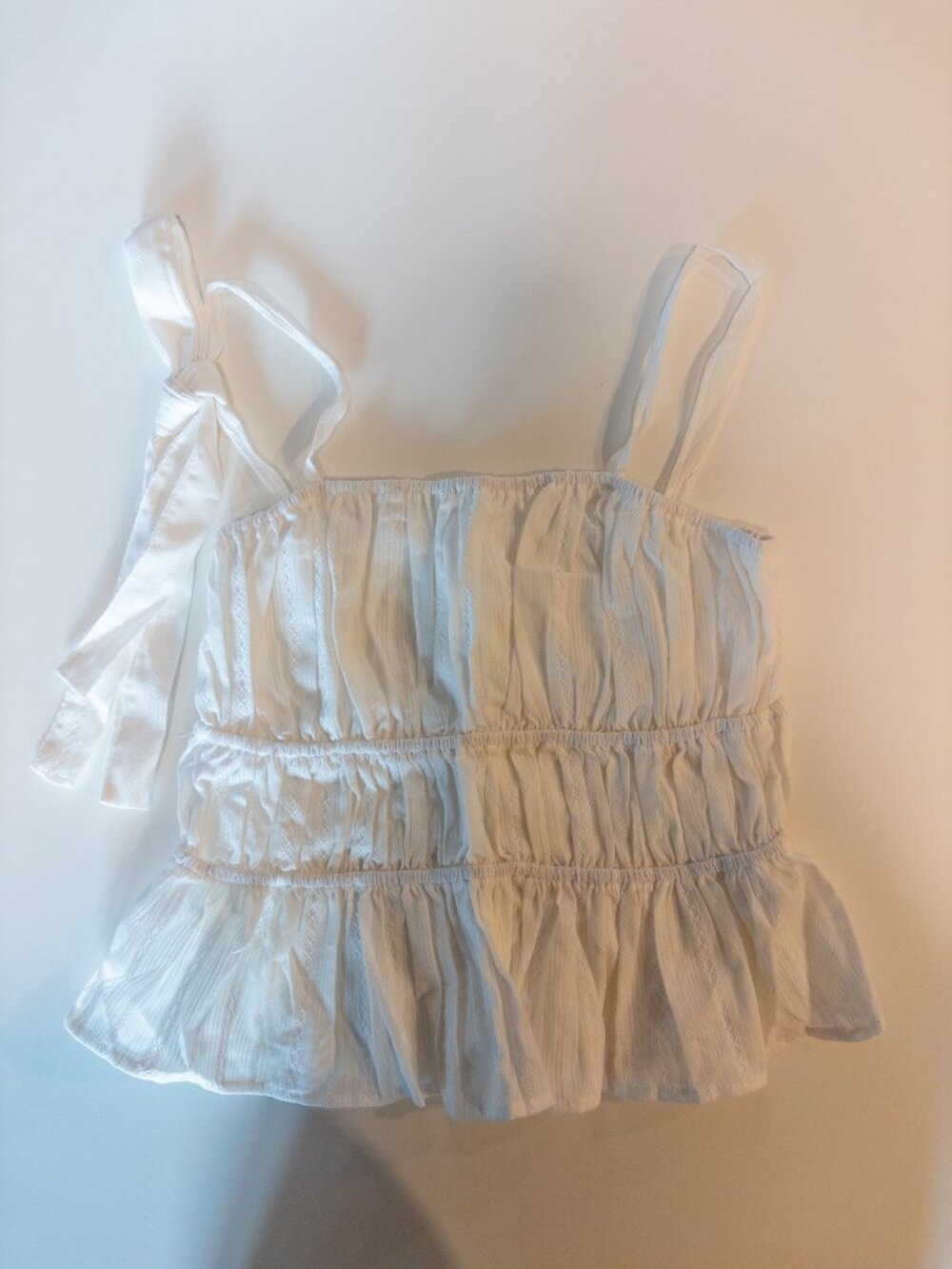 NWOT Lewkin Ruffle Smocked Babydoll Tank Top White